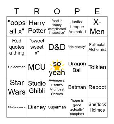 OSP Trope Talks Bingo Card