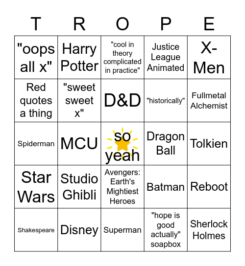 OSP Trope Talks Bingo Card