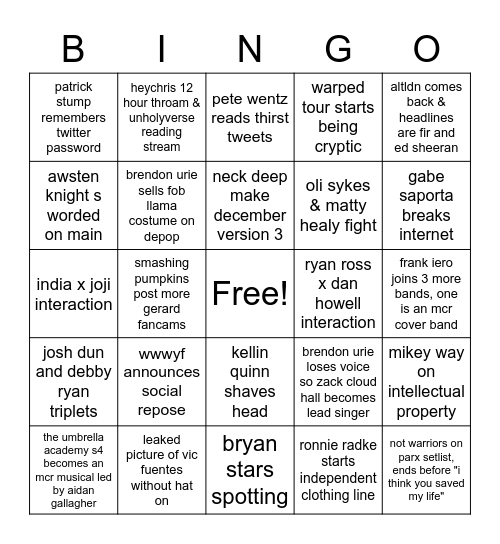 2023 BANDOM BINGO Card