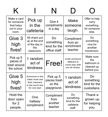 Wildcat Kindness Challenge Bingo Card