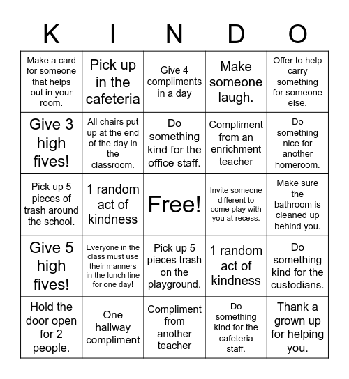 Wildcat Kindness Challenge Bingo Card