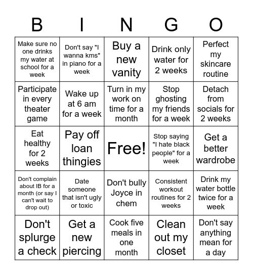 2023 Resolutions!!! Bingo Card