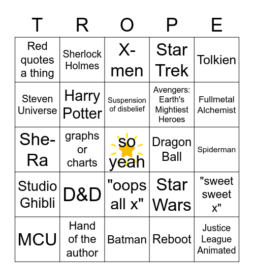 OSP Trope Talks Bingo Card