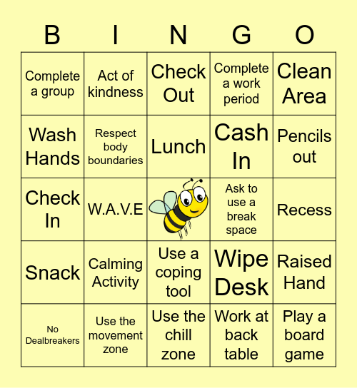 Bee's Bingo Card