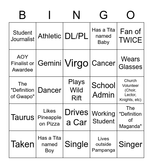 Find one unique person and let them write their name and sign! NO REPETITIONS!!! Bingo Card