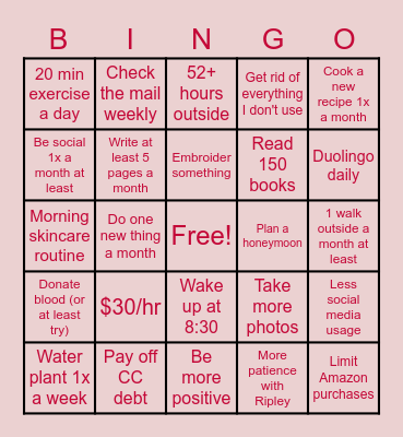 2023 Goals Bingo Card