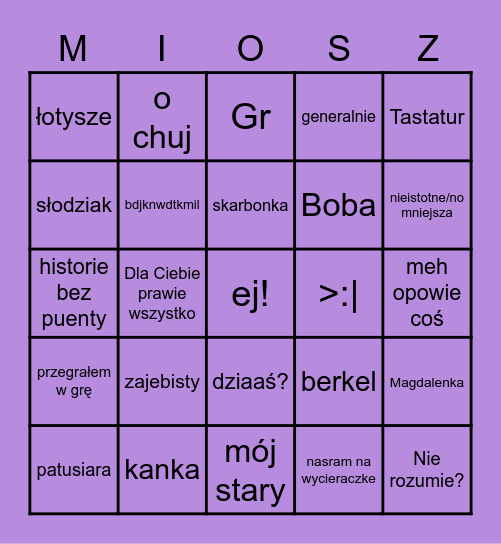 Mioszek paproszek Bingo Card