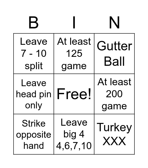 Bowling bingo Card
