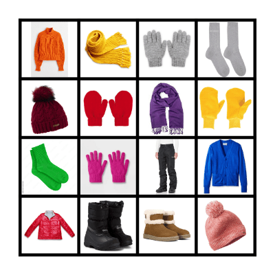 Winter Clothing Bingo Card