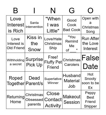Hallmark Christmas Movie Tropes Bingo Card