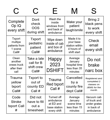 D SHIFT BINGO Card