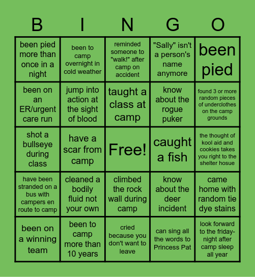 You might be a 4-H Camp Leader if you... Bingo Card