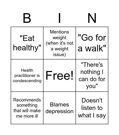 Doctors bingo Card