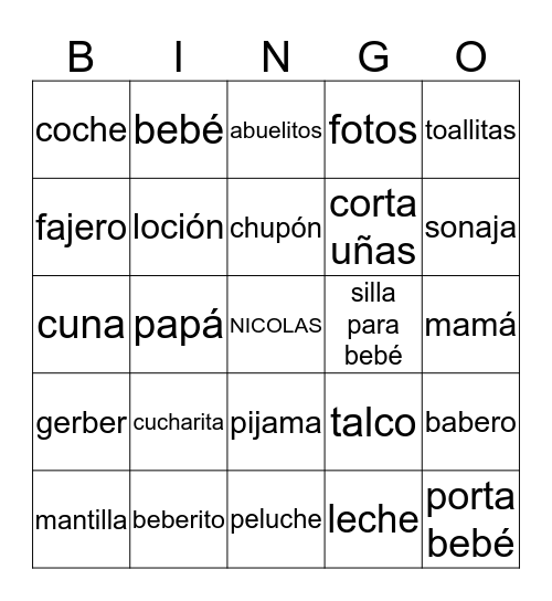 NICOLAS Bingo Card