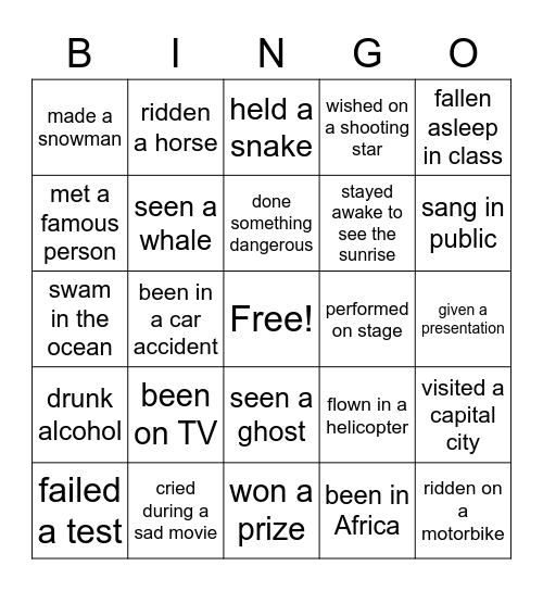 Present Perfect Bingo Card