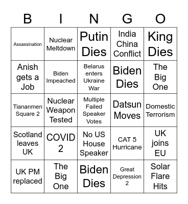 2023 Apocalypse Bingo Card