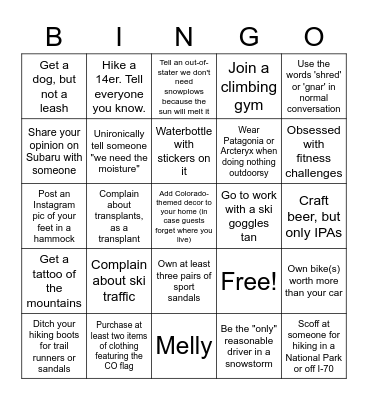Colorado Transplant (but not like the others!) Bingo Card