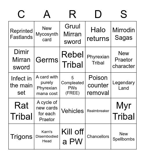 Phyrexia All Will Be One Bingo Card