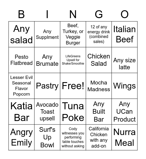 LifeCafe Bingo Card