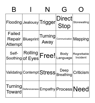 Relationship Bingo Card