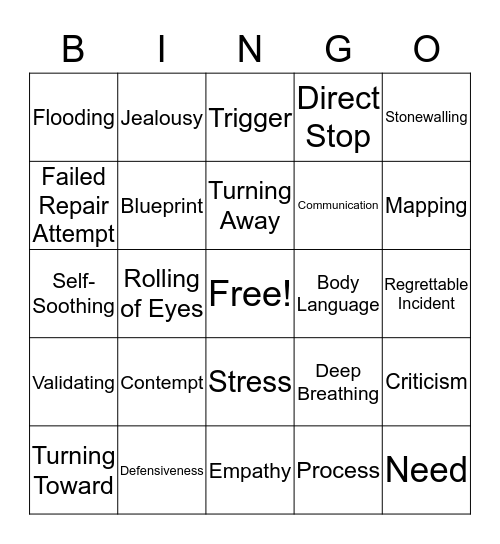 Relationship Bingo Card