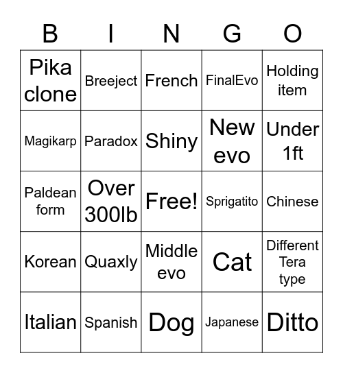 Untitled Bingo Card