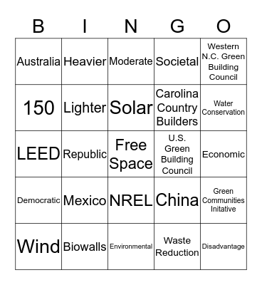 Green Building Bingo Card