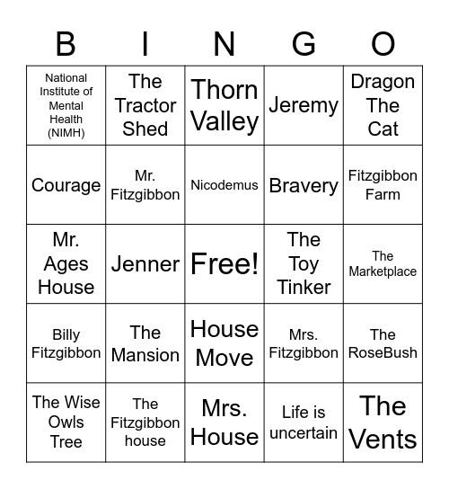 Mrs. Frisby and the Rats of NIMH Bingo Card