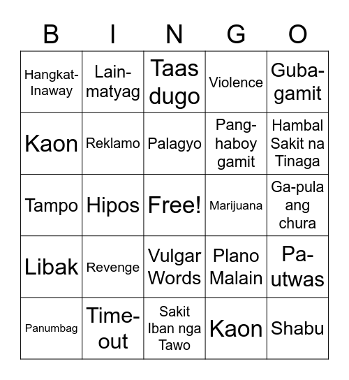 ANGRY Bingo Card