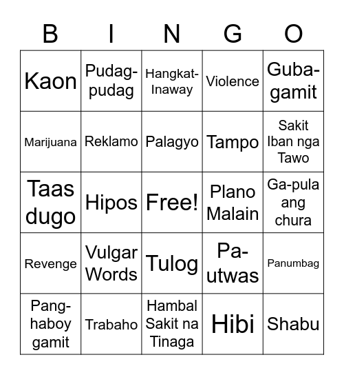 ANGRY Bingo Card