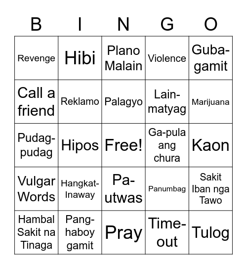 ANGRY Bingo Card