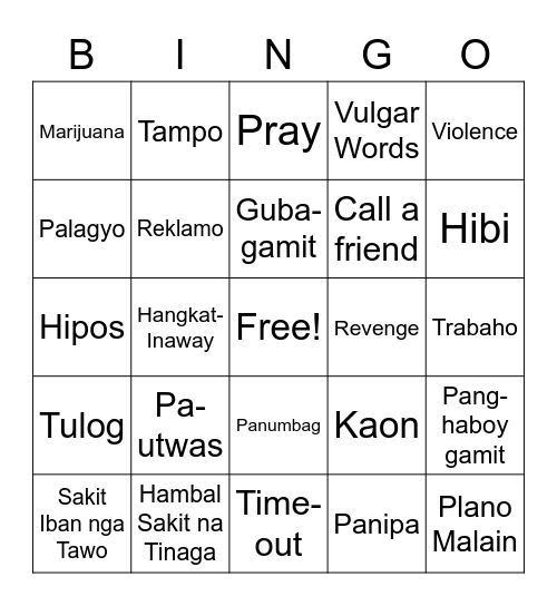 ANGRY Bingo Card