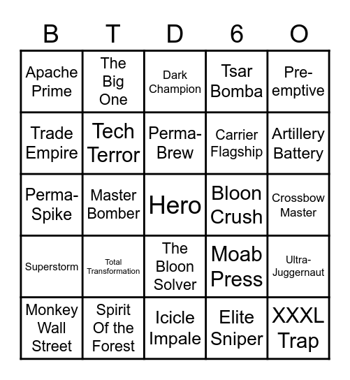 Btd6 Bingo Card