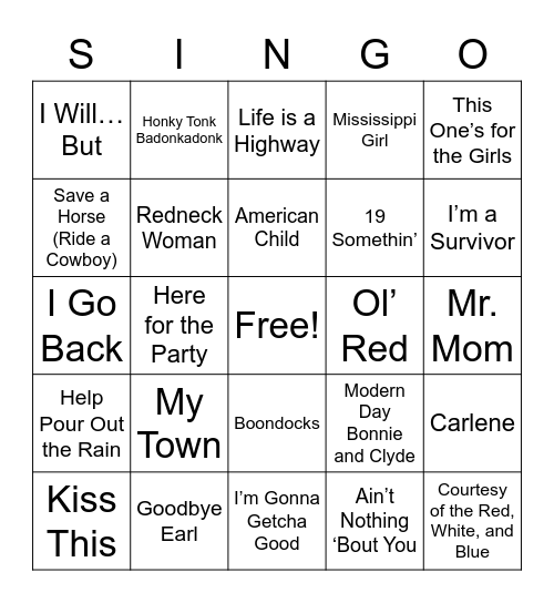 Country2K Bingo Card