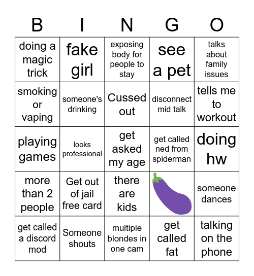 Omegle Bingo Card