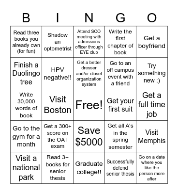 Dillon's 2023 Bingo Card