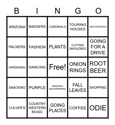 GG BINGO Card