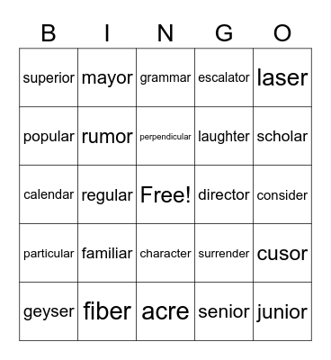 Mr. Cyr's Bingo Card