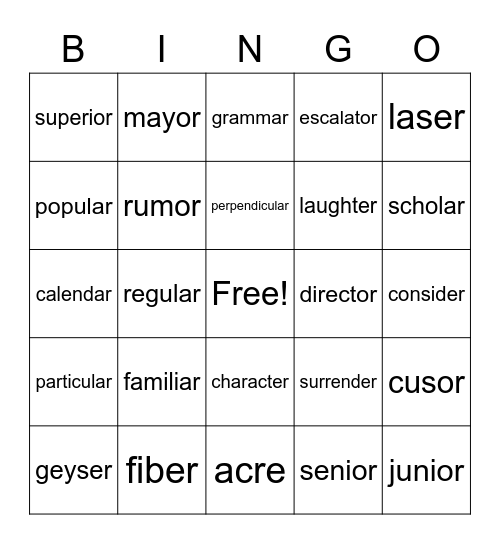 Mr. Cyr's Bingo Card