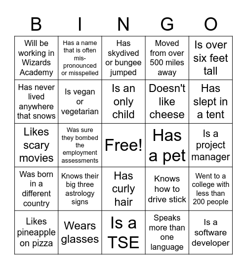 Diversity Bingo Card