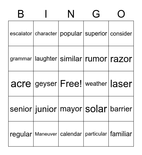 Untitled Bingo Card