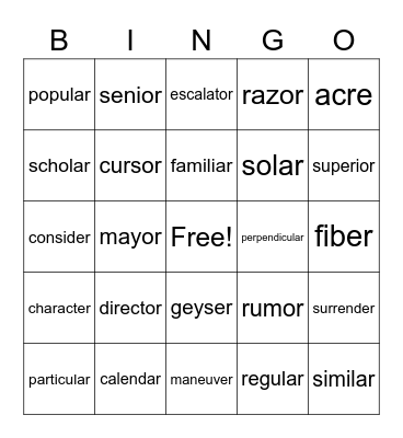 Untitled Bingo Card