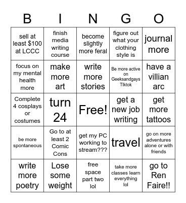 2023 Goals Bingo Card