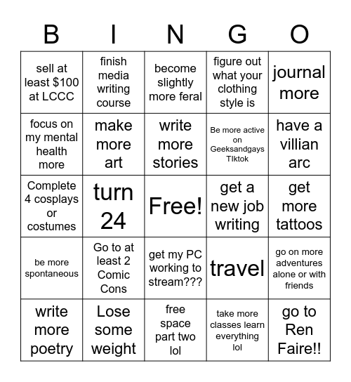 2023 Goals Bingo Card