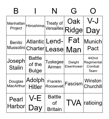 World War II Bingo Card