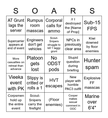 SSRP Event Bingo!!! Bingo Card