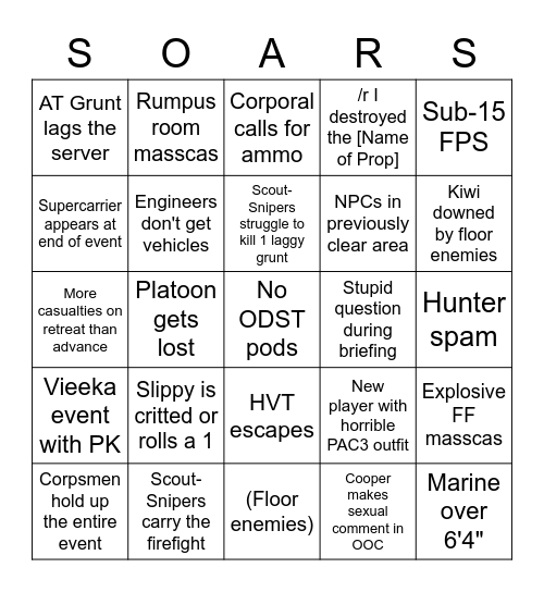 SSRP Event Bingo!!! Bingo Card