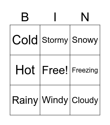 Weather Bingo Card