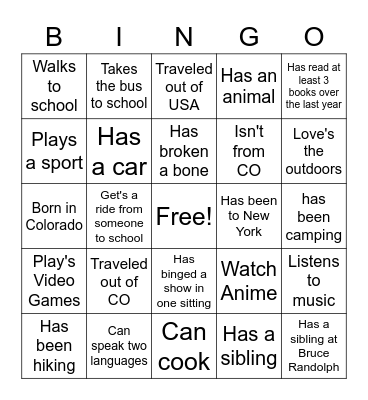 Untitled Bingo Card