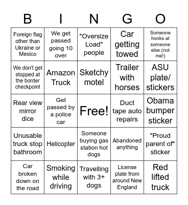 2023 Road Trip Bingo! Bingo Card